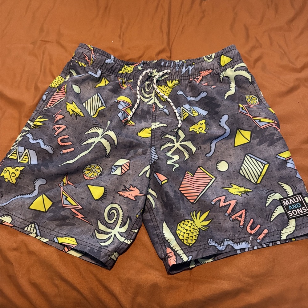 Maui And Sons Island Slice All Over Print Mesh Lined Swim Trunk Size Small